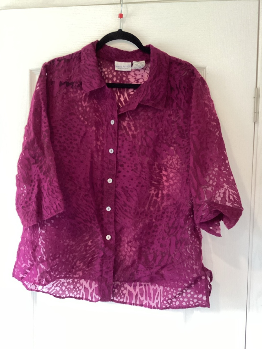White Stag Sheer Button-Down Blouse in Deep Fuchsia 16W EUC